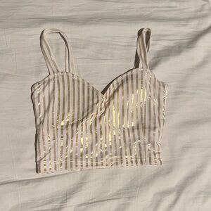 Kortni Jeane Gold and White Striped Bikini Top